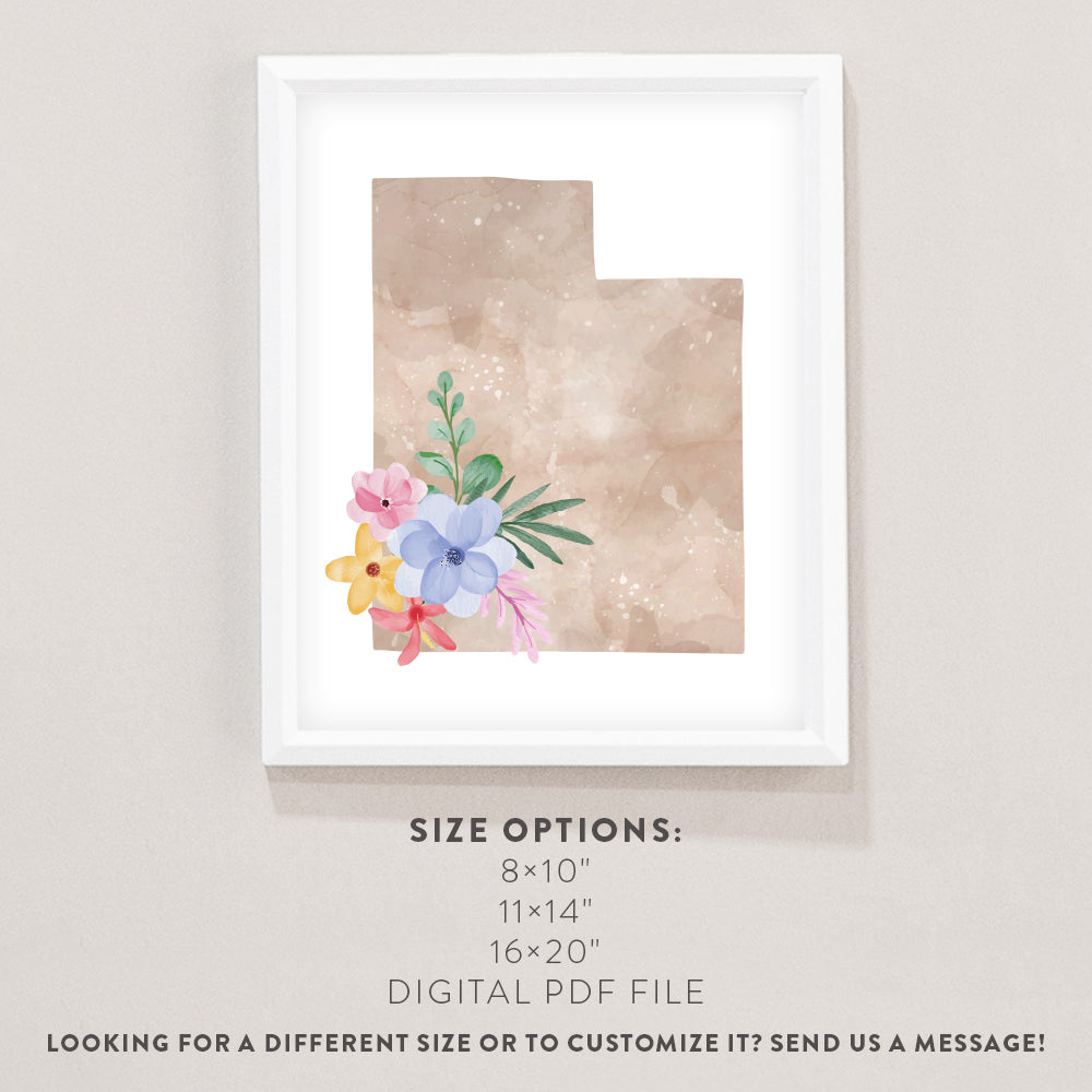 Utah Floral Silhouette Art Print