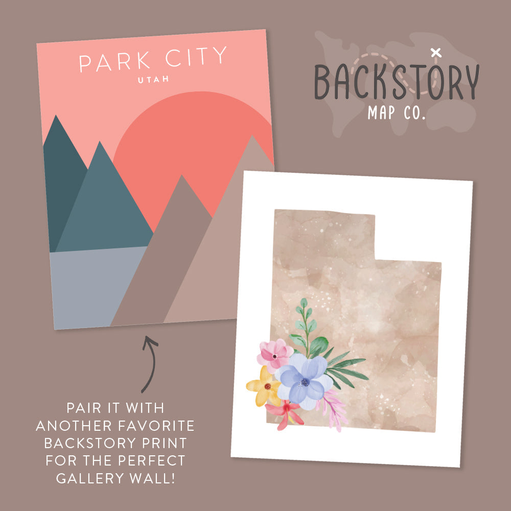 Utah Floral Silhouette Art Print