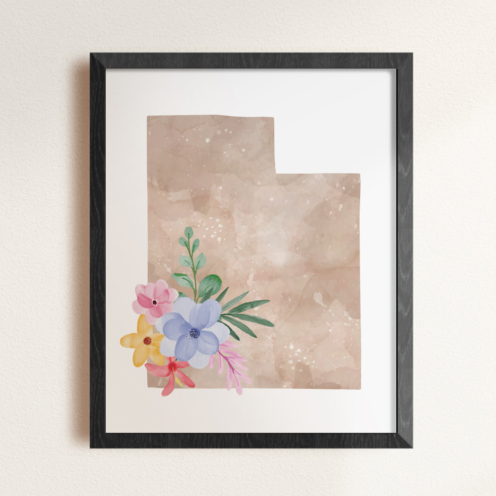 Utah Floral Silhouette Art Print