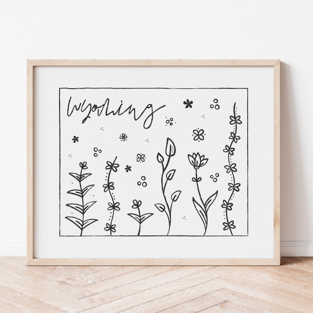 Botanical Borders: Wyoming Outline Poster