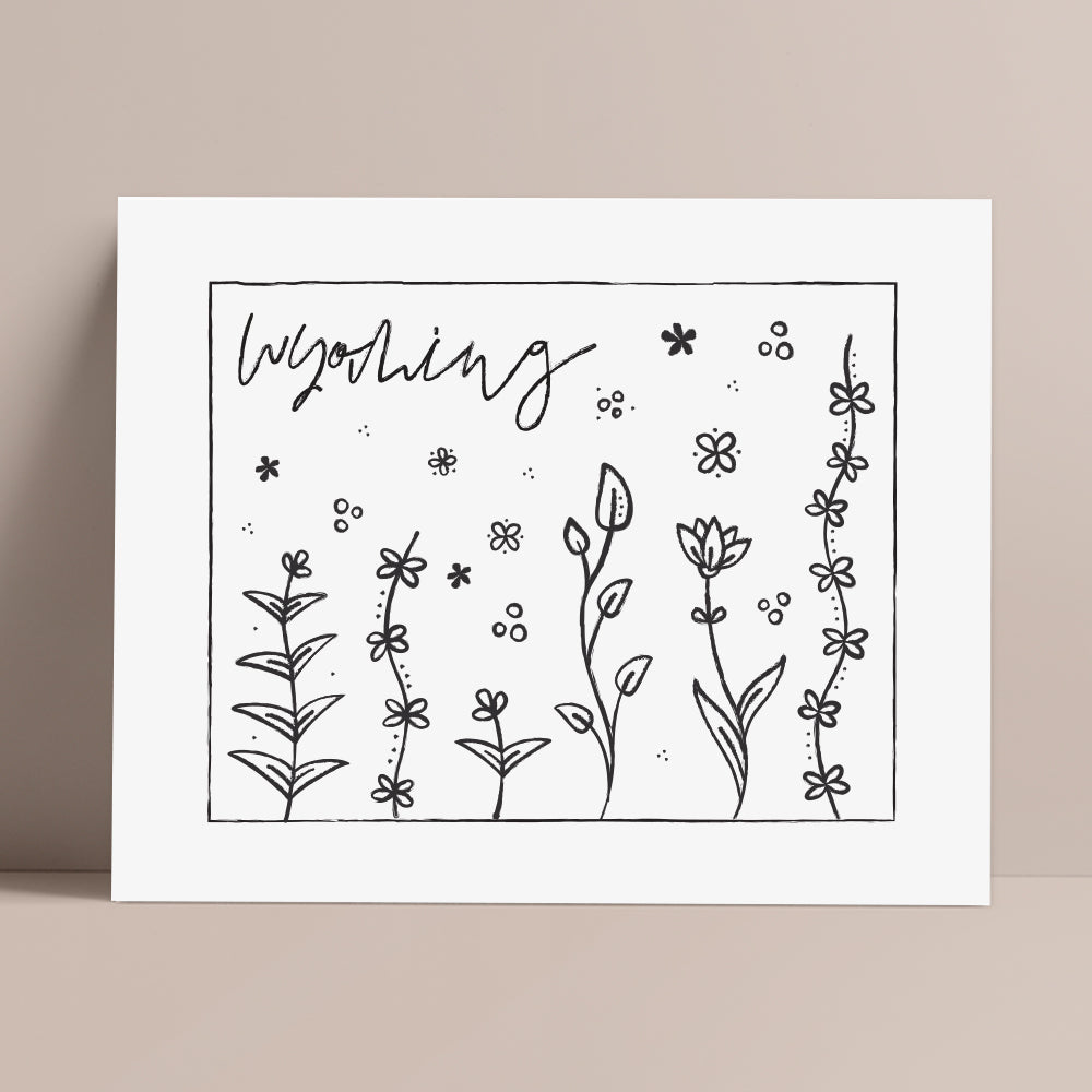 Botanical Borders: Wyoming Outline Poster