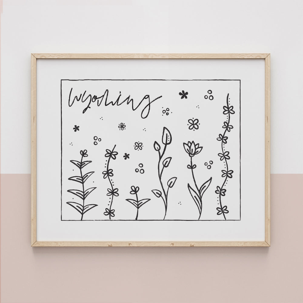 Botanical Borders: Wyoming Outline Poster