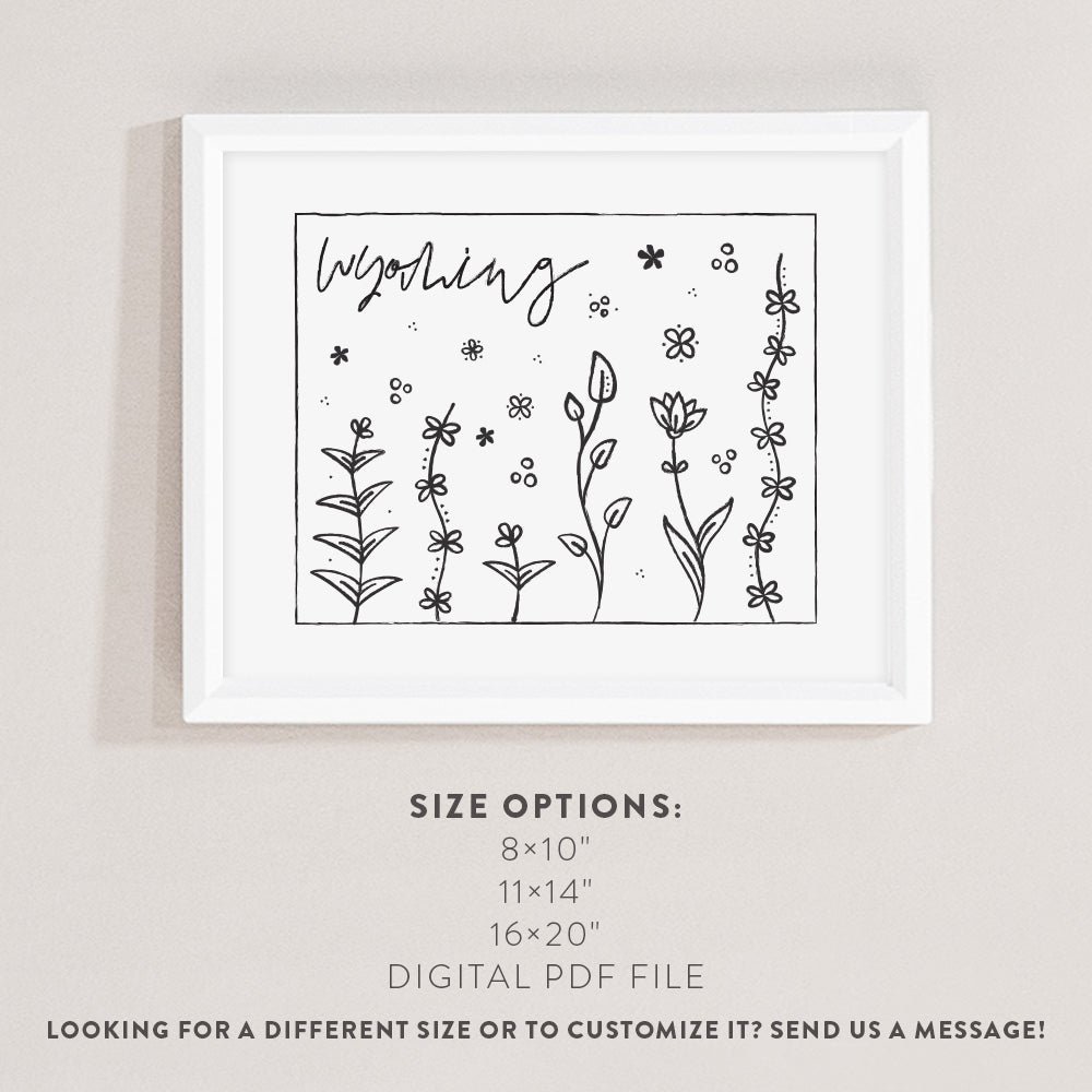 Botanical Borders: Wyoming Outline Poster