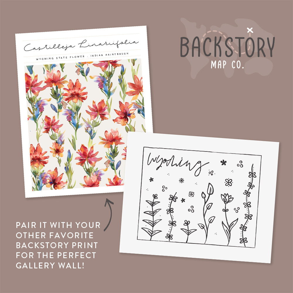 Botanical Borders: Wyoming Outline Poster