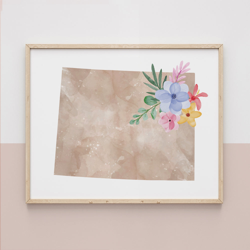 Wyoming Floral Silhouette Art Print