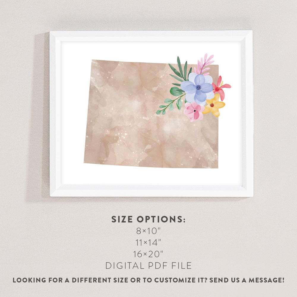 Wyoming Floral Silhouette Art Print