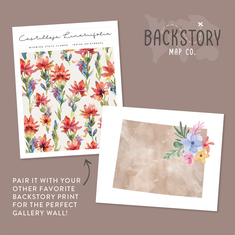 Wyoming Floral Silhouette Art Print