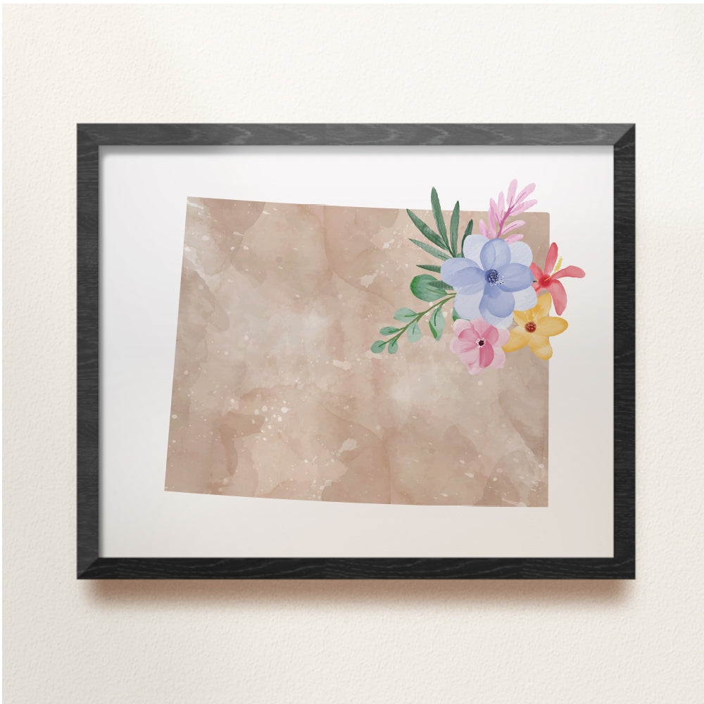 Wyoming Floral Silhouette Art Print