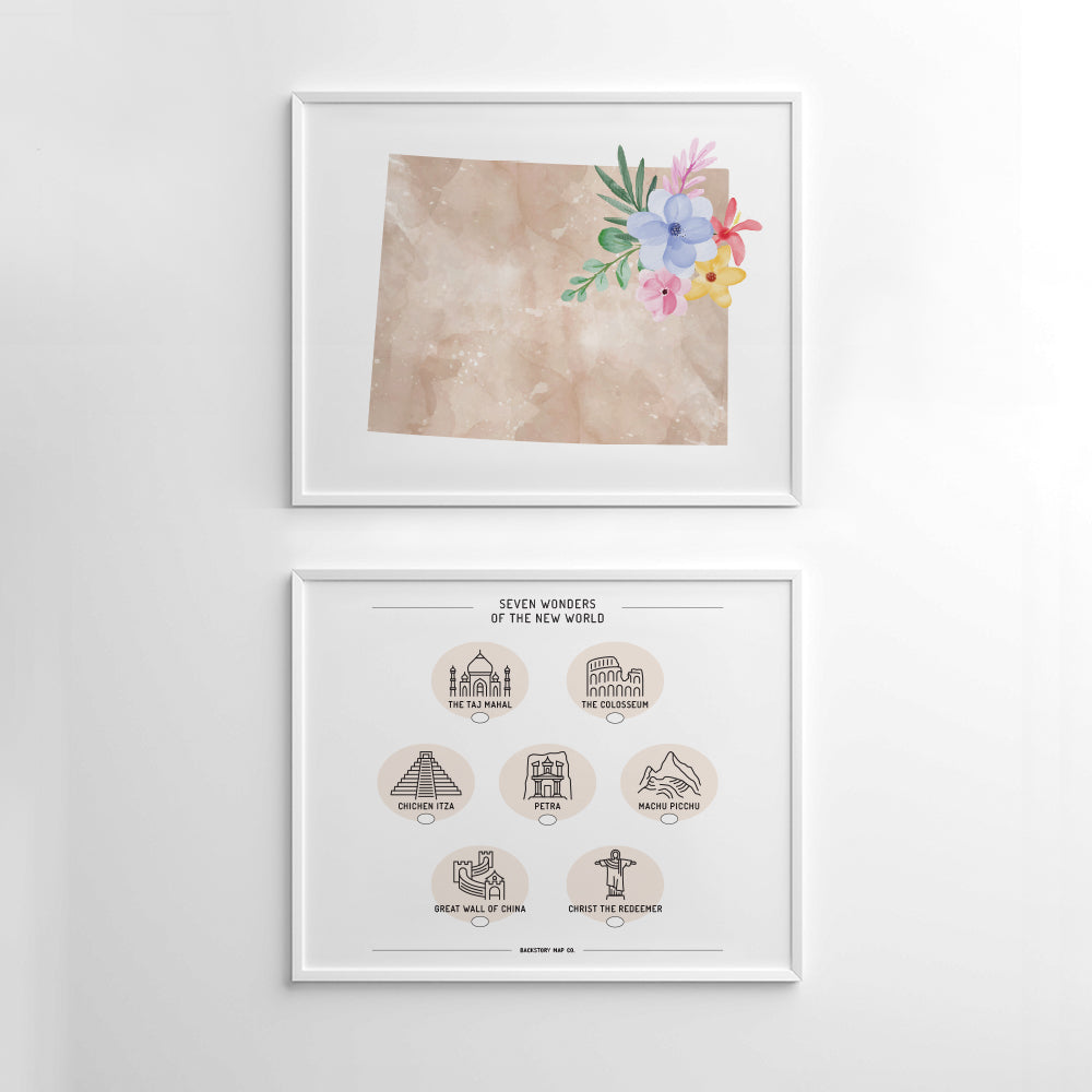Wyoming Floral Silhouette Art Print